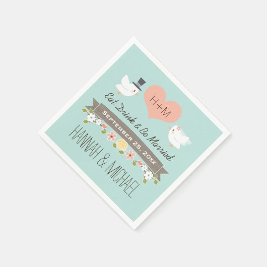 Serviette En Papier Mariage Aqua Blue Inséparables Dove (Coin)