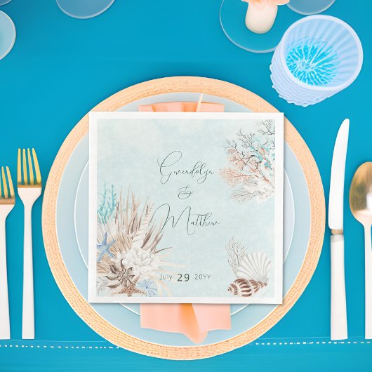 Serviette En Papier Mariage Aqua Ocean & Shells