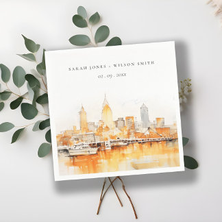 Serviette En Papier Mariage Aquarelle à Nashville avec vue sur la vill
