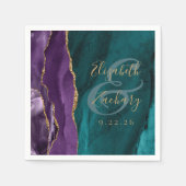 Serviette En Papier Mariage Aquarelle Agate Script Violet Or Turquoise (Devant)