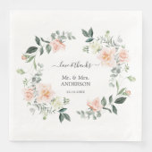 Serviette En Papier Mariage Aquarelle Bleu Fleurs Blanches (Devant)