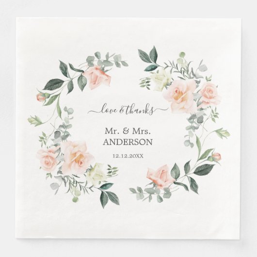 Serviette En Papier Mariage Aquarelle Bleu Fleurs Blanches (Devant)
