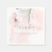 Serviette En Papier Mariage | Aquarelle bleu rose vif Rose serviettes (Devant)