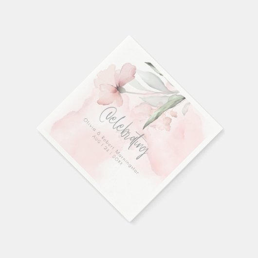 Serviette En Papier Mariage | Aquarelle bleu rose vif Rose serviettes (Coin)