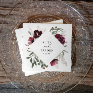 Serviette En Papier Mariage Aquarelle Bohème Roses des Pampas