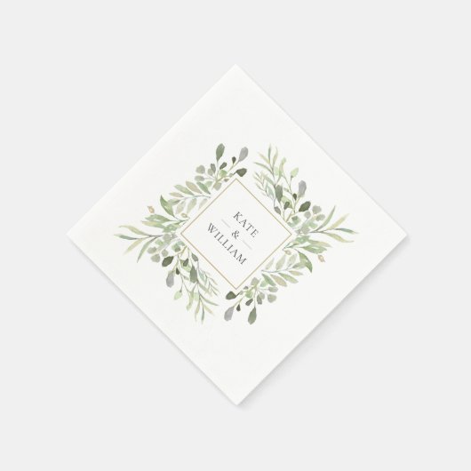 Serviette En Papier Mariage Aquarelle Feuillage Verdure (Coin)