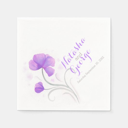 Serviette En Papier Mariage aquarelle fleur sauvage papier violet serv (Devant)