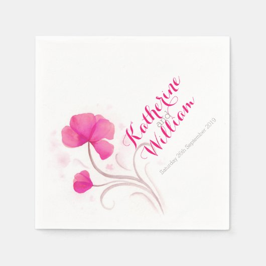 Serviette En Papier Mariage aquarelle fleur sauvage rose rouge serviet (Devant)