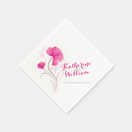 Serviette En Papier Mariage aquarelle fleur sauvage rose rouge serviet (Coin)