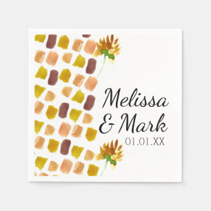 Serviette En Papier Mariage Aquarelle Fleurie Jaune Estivale