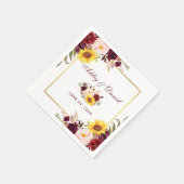 Serviette En Papier Mariage Aquarelle Floral Gold Frame (Coin)