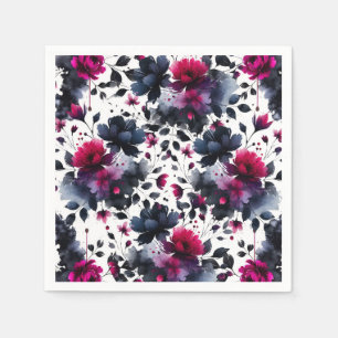 Serviette En Papier Mariage aquarelle florale rose et bleu magenta