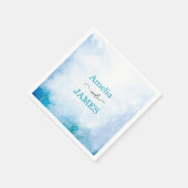 Serviette En Papier Mariage aquarelle moderne bleu et turquoise (Coin)