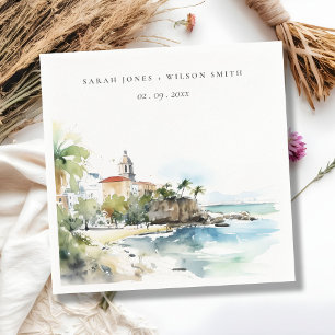 Serviette En Papier Mariage aquarelle paysage San Juan Porto Rico