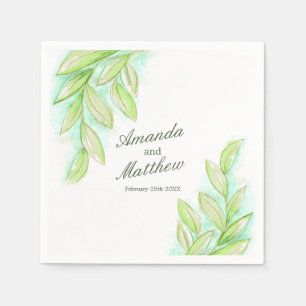 Serviette En Papier Mariage aquarelle ressort feuille vert personnalis