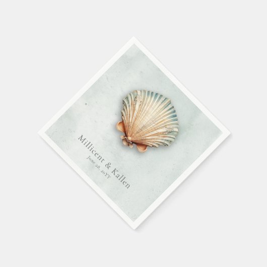 Serviette En Papier Mariage aquatique moderne Coastal Seashell (Coin)
