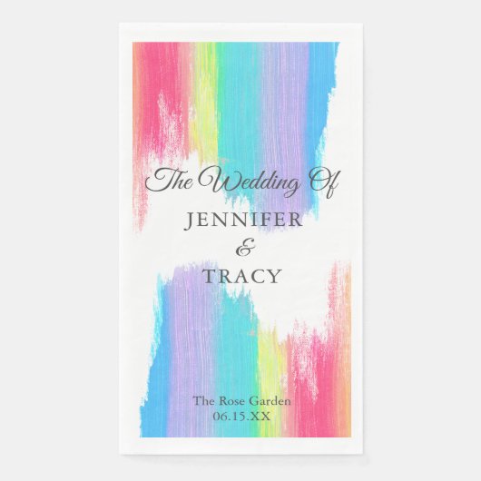 Serviette En Papier Mariage Arc-en-Ciel Élégant Personnalisé (Devant)