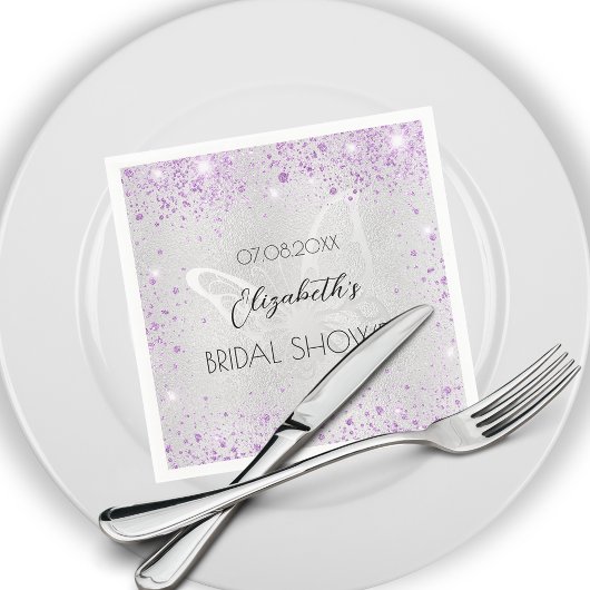 Serviette En Papier Mariage argent lavande papillon