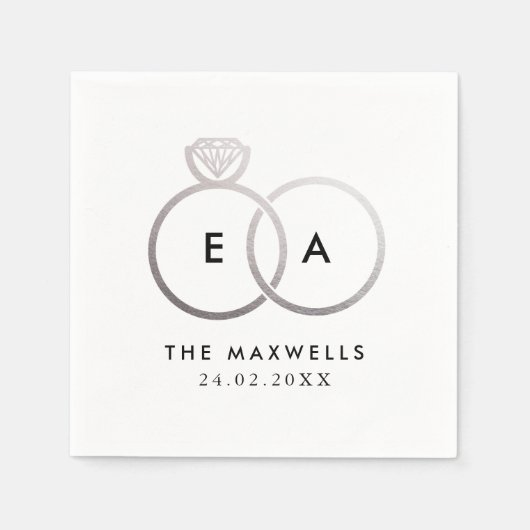 Serviette En Papier Mariage Argent moderne Anneaux Cocktail Napkin (Devant)