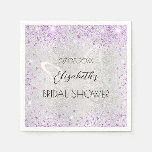 Serviette En Papier Mariage argent papillon lavande (Devant)