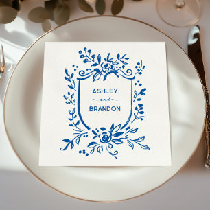 Serviette En Papier Mariage Armoiries Botaniques Bleu Français Fantais