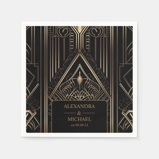 Serviette En Papier Mariage Art déco géométrique (Devant)