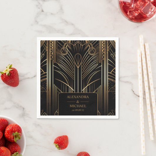 Serviette En Papier Mariage Art déco géométrique (En situation)