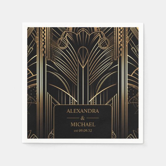 Serviette En Papier Mariage Art déco géométrique (Devant)