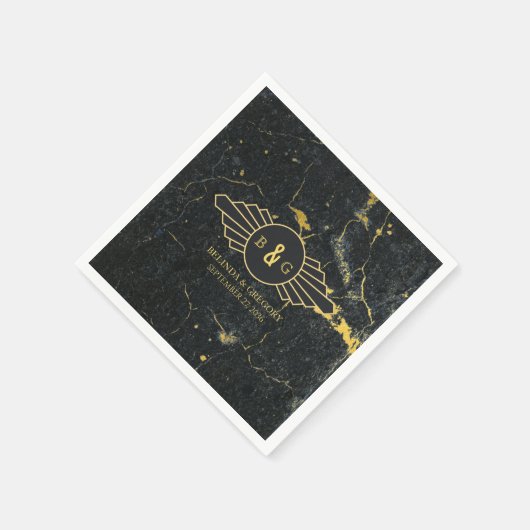 Serviette En Papier Mariage Art Déco Marbre Or Noir (Coin)