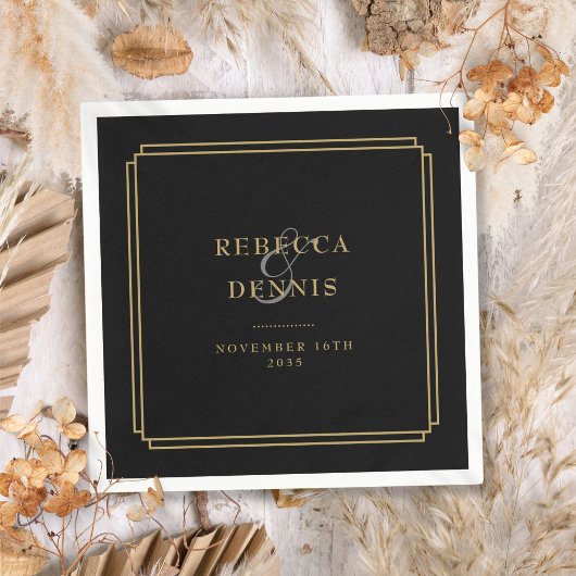 Serviette En Papier Mariage Art Déco Noir Et Or