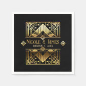 Serviette En Papier Mariage Art déco noir & or (Devant)