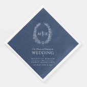 Serviette En Papier Mariage art monogramme ovale feuille blanc bleu fo (Coin)