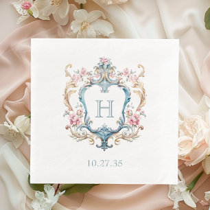 Serviette En Papier Mariage au chandelier floral à monogramme vintage