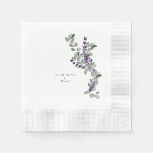 Serviette En Papier Mariage au lavis de lavande et d'eucalyptus à mono (Devant)