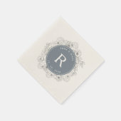 Serviette En Papier Mariage au Monogramme Bleu Poussiéreux (Coin)
