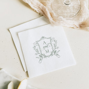 Serviette En Papier Mariage au motif de crête vintage vert sauge