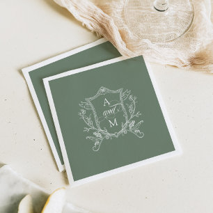 Serviette En Papier Mariage au motif de crête vintage vert sauge