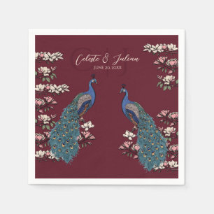 Serviette En Papier Mariage au paon bourguignon dessiné à la main
