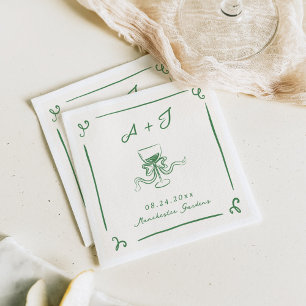 Serviette En Papier Mariage au Ruban Vert Dessiné à la Main de Manière