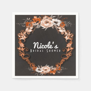 Serviette En Papier Mariage Automne Orange Fleurs Floral Élégant