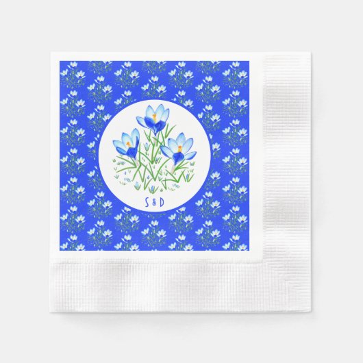 Serviette En Papier Mariage aux Crocus Bleus (Devant)