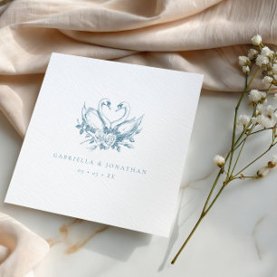Serviette En Papier Mariage aux cygnes floraux bleus vintage