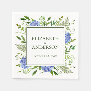 Serviette En Papier Mariage aux Hortensias Bleus