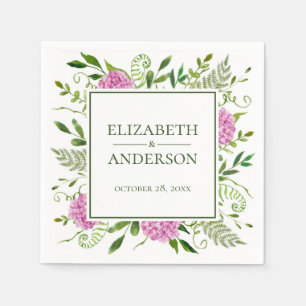 Serviette En Papier Mariage aux Hortensias Roses