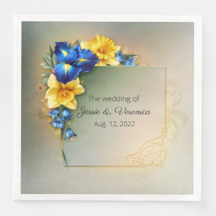 Serviette En Papier Mariage aux iris bleus et jaunes 