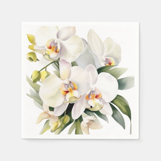 Serviette En Papier Mariage aux Orchidées Blanches (Devant)