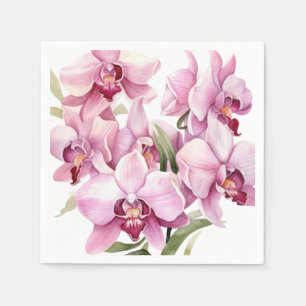 Serviette En Papier Mariage aux Orchidées Roses et Blanches