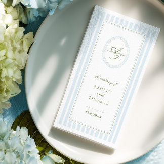 Serviette En Papier Mariage aux Rayures Bleues Élégantes