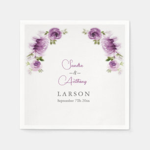 Serviette En Papier Mariage aux Roses et Pivoines Fuchsia Aquarelle