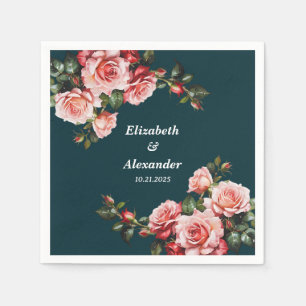 Serviette En Papier Mariage aux roses roses rouges et roses foncés sar